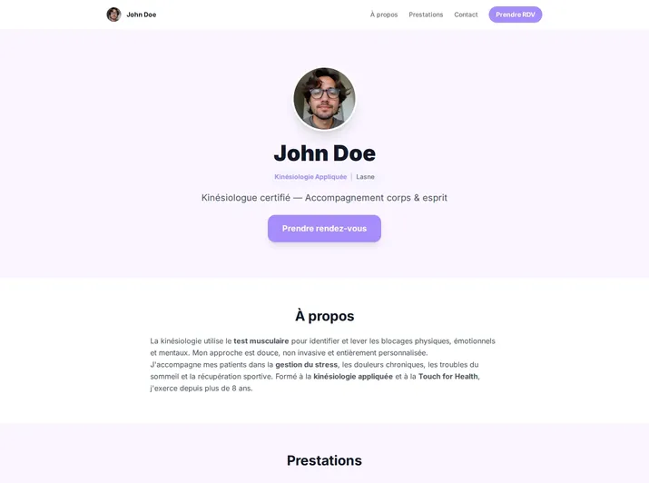 Page publique d'un praticien sur asensio.pro : profil et approche