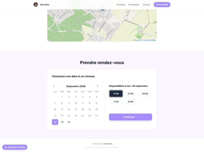 Choix d'une date et d'un créneau depuis la page publique