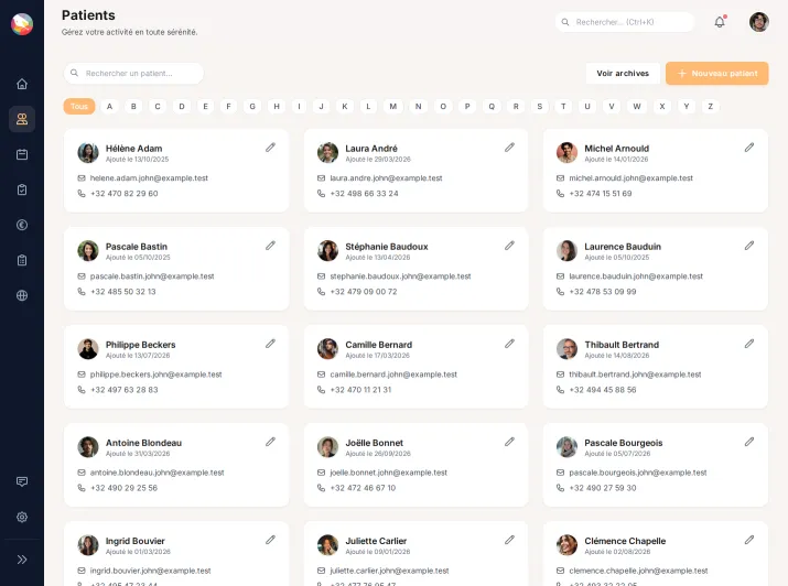 Répertoire patients avec navigation alphabétique
