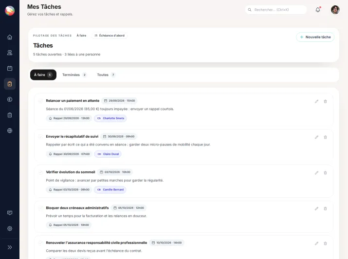 Liste de tâches reliées aux fiches patients
